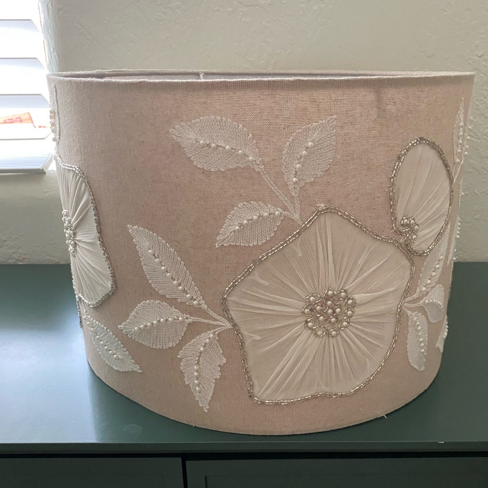 Made in India✨Boho Shabby Chic Beaded Embroidered Drum Lamp Shade- Beige